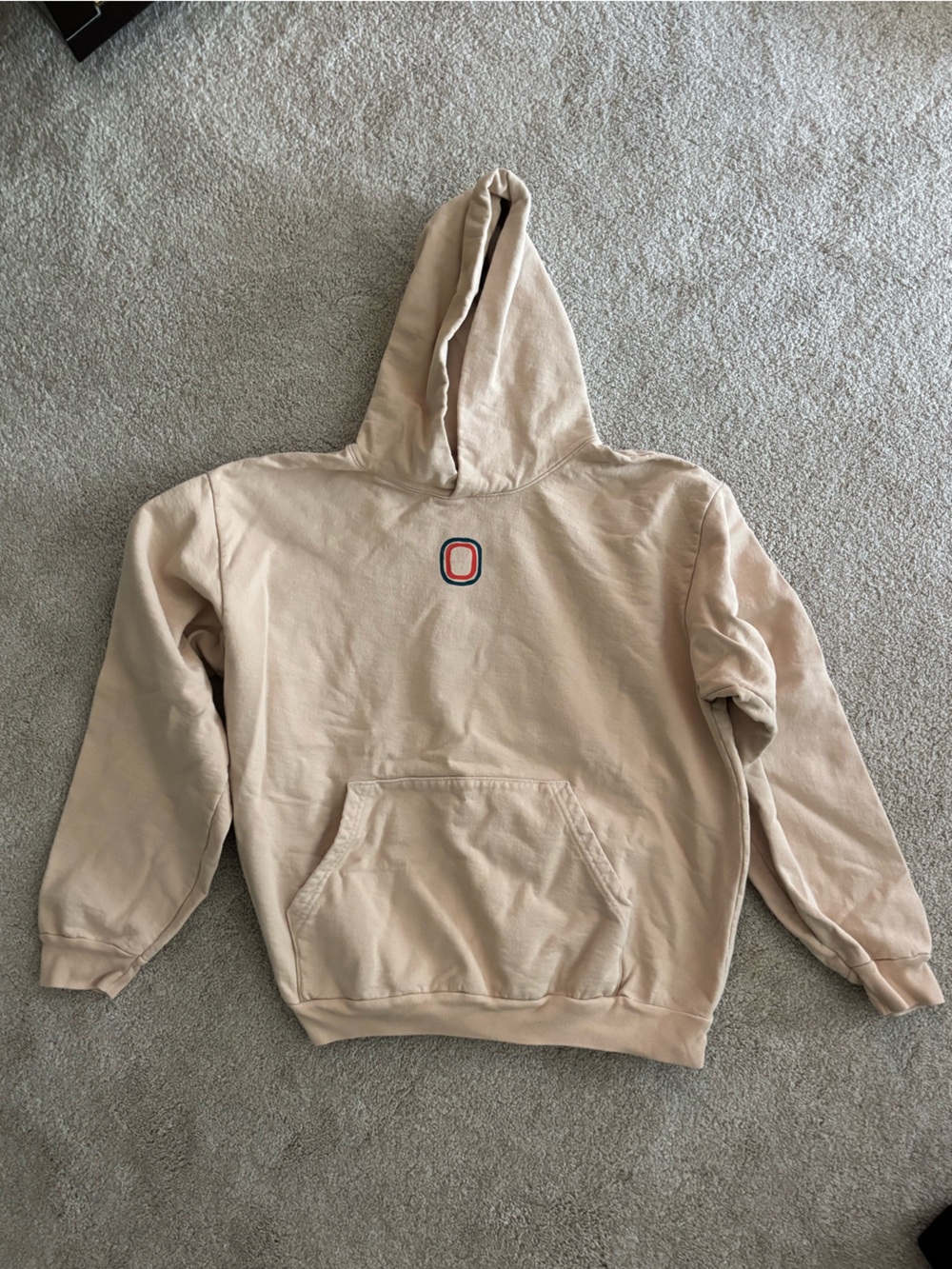 Beige OVERTIME Pullover Hoodie with Small 'O' Chest Detail